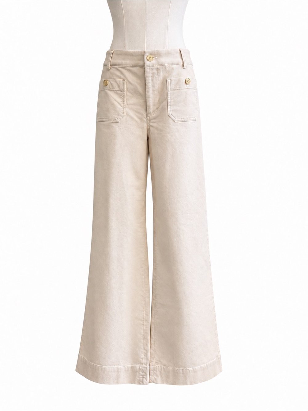 J. Crew Lizzie Patch Pocket Cream Wide-Leg High-Rise Corduroy Pants Size 27